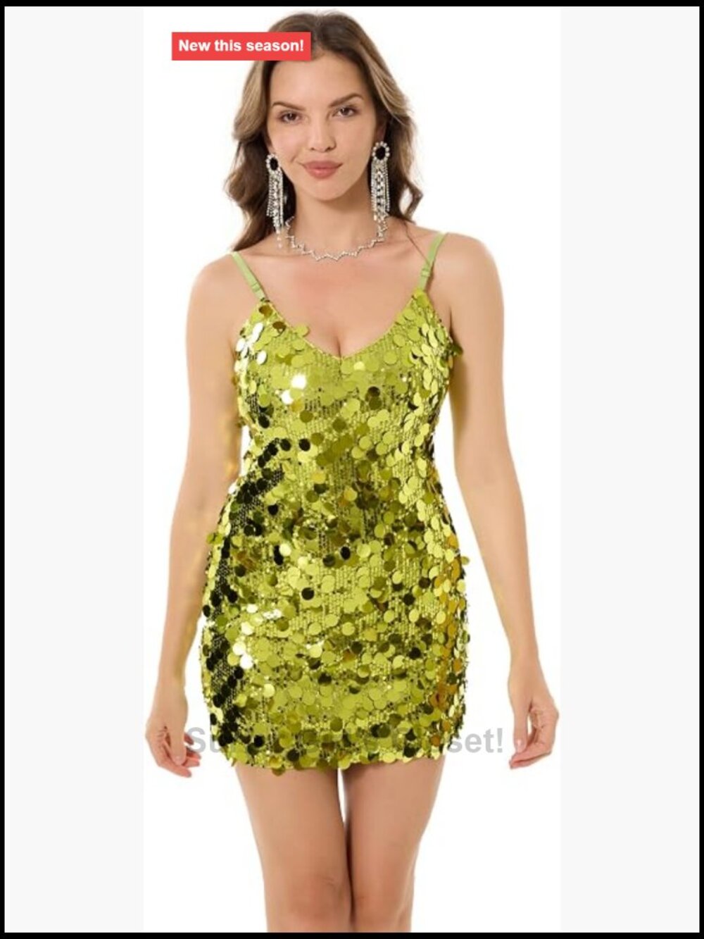 Sequin Bodycon Mini Dress V-Neck Backless Adjustable Spaghetti Strap Party Club